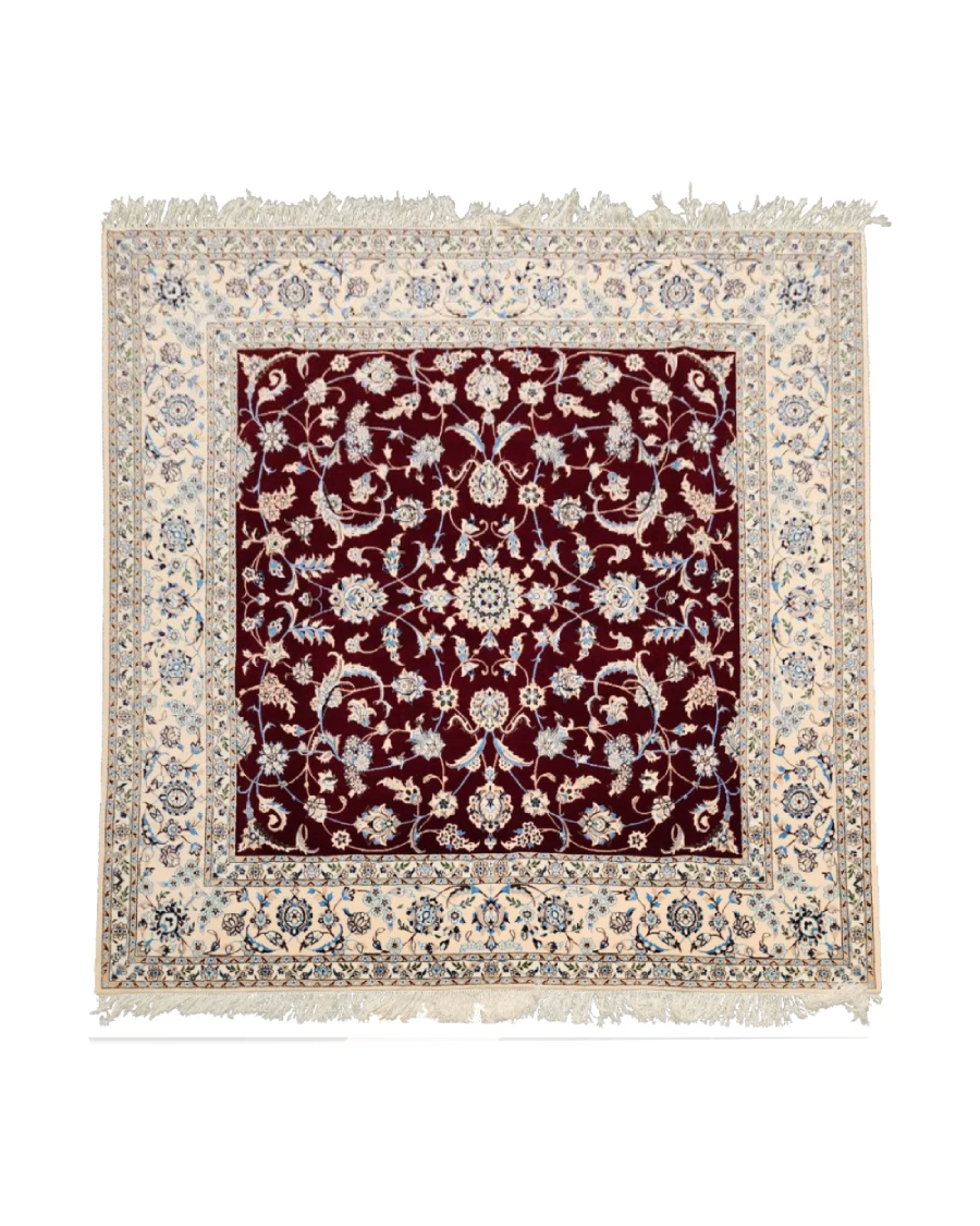 Square red burgundy Persian Nain rug